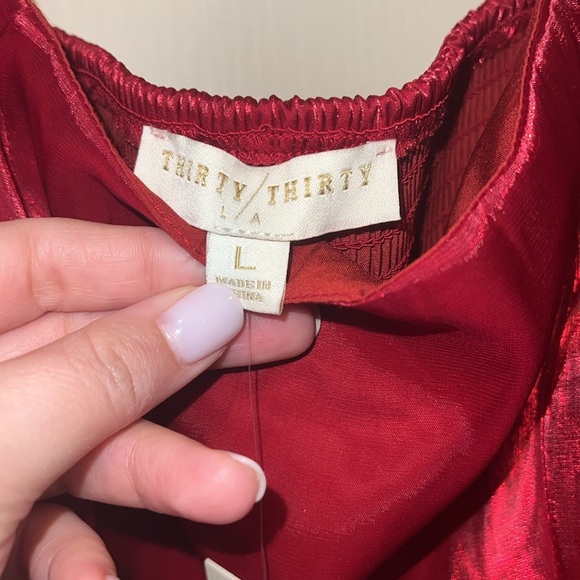 NWT Red Chiffon Baby Doll Dress with Sheer Billowy Sleeves - Picture 6 of 8